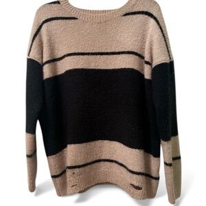 Pink Lily Colorblock, Distressed Sweater- Fits Like a Large